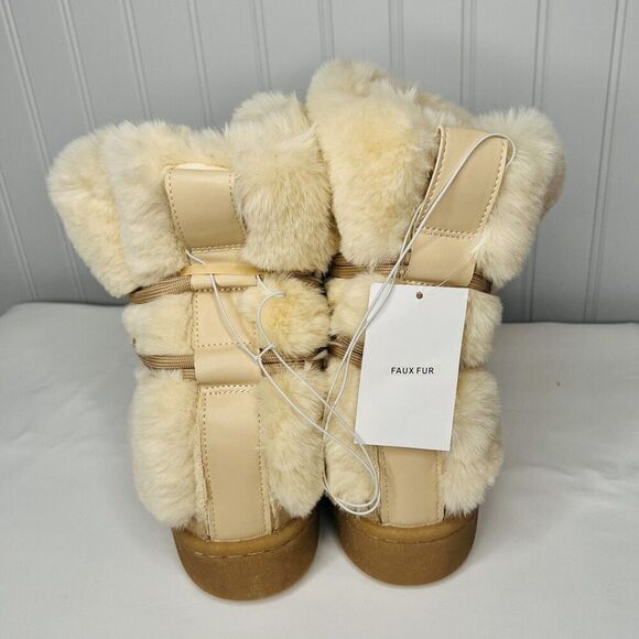 RARE H&M Faux fur Icon Snow Boots Sz 10 Lace Up Soft Biege Boho Soft Fluffy - Picture 4 of 10